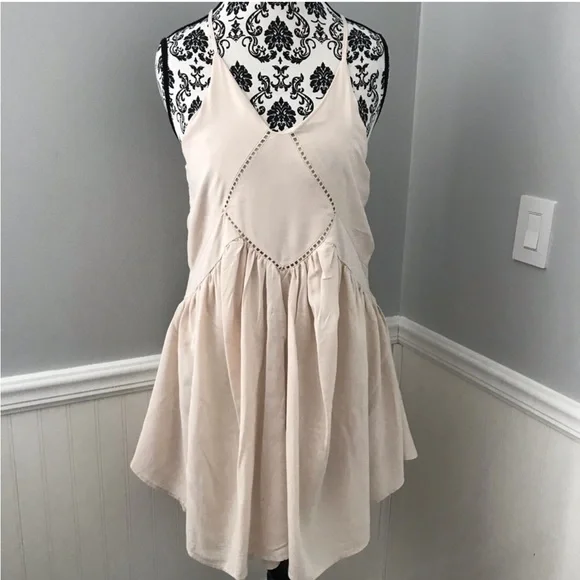 Romeo Juliet Sleeveless Cutaway Swing Lace Trim Mini Dress Cream Neutral S NWT - Picture 2 of 14